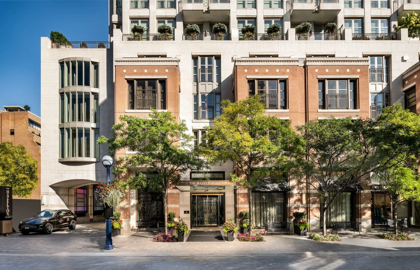 The Hazelton Hotel facade and terrace on Yorkville Avenue