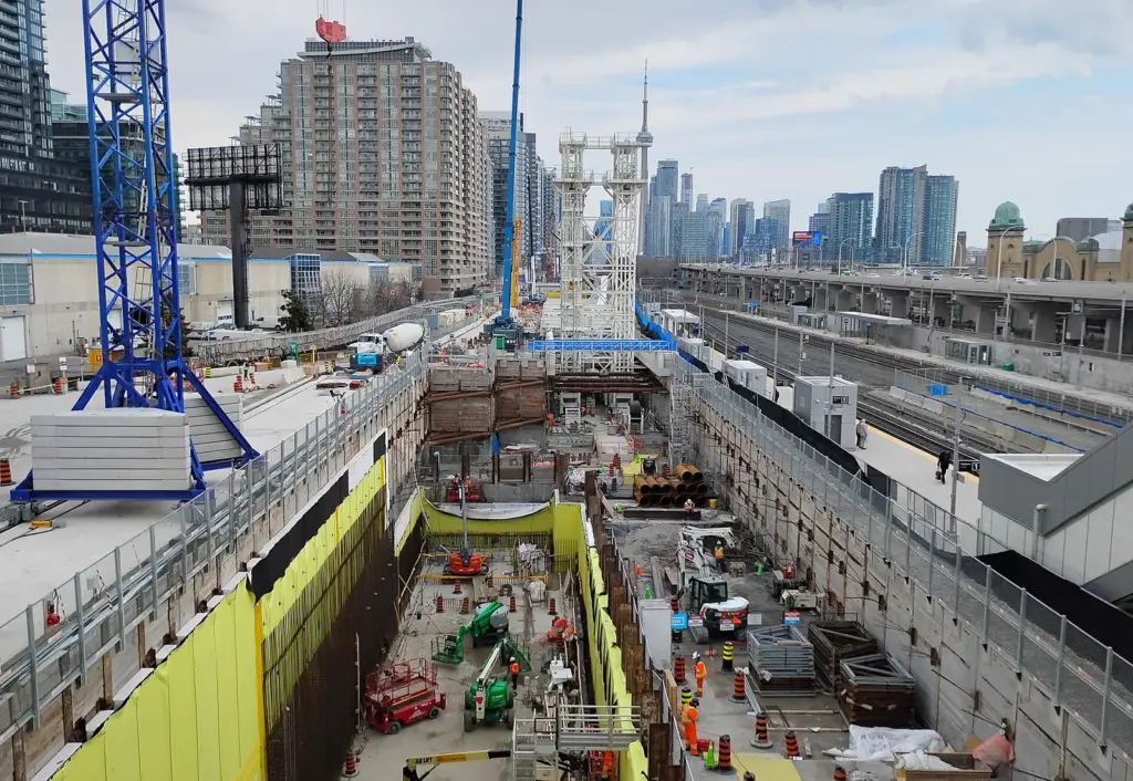 Construction work for the Ontario Line in downtown Toronto