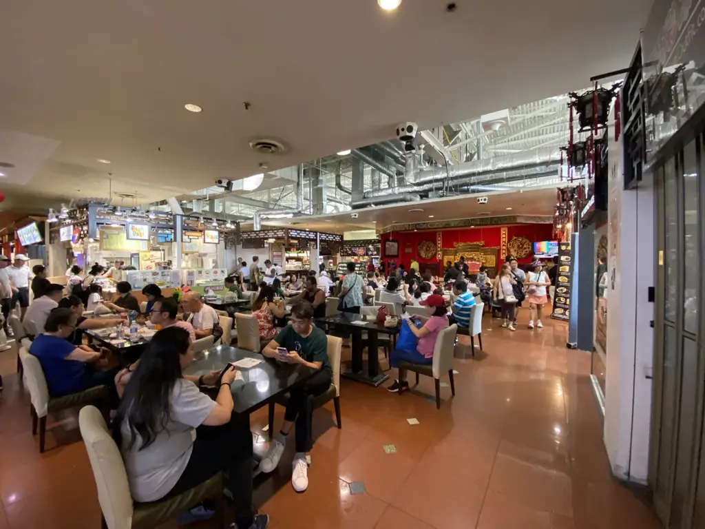 Food stalls and tables inside Pacific Mall's Heritage Town area
