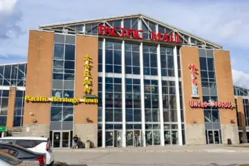 Exterior entrance and signs at Pacific Mall in Markham