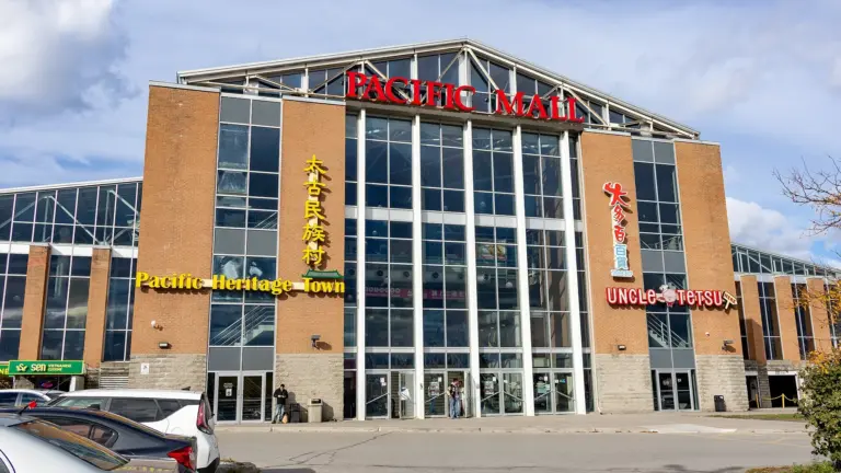 Exterior entrance and signs at Pacific Mall in Markham