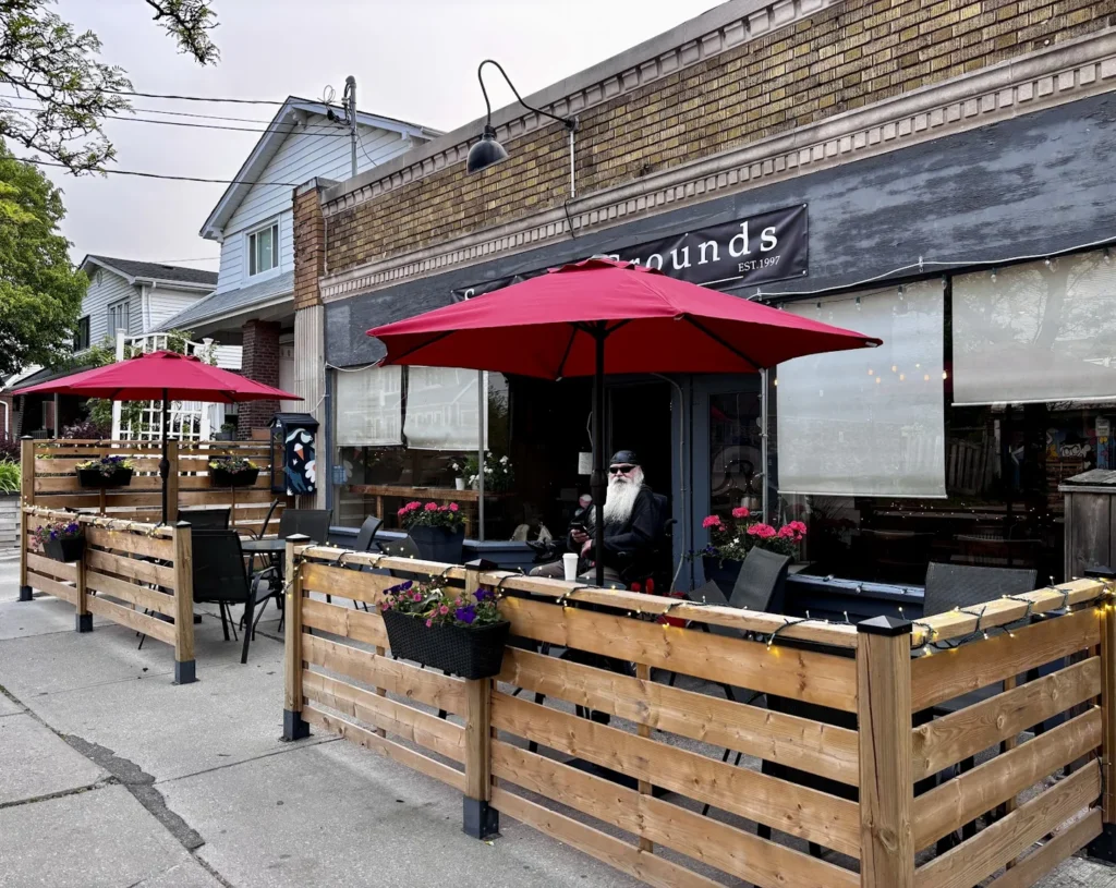 The Savoury Grounds storefront and outdoor seating on Scarborough Road