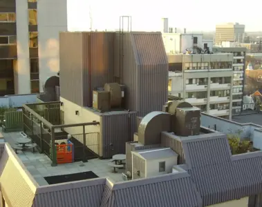 Shared rooftop at a residential co-operative building in downtown Toronto