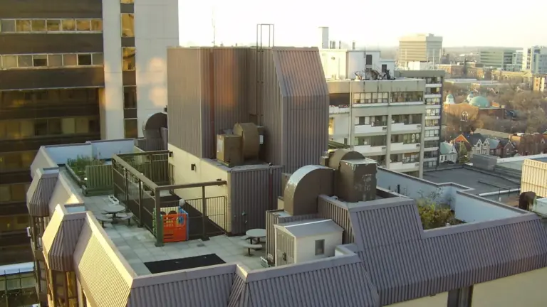 Shared rooftop at a residential co-operative building in downtown Toronto