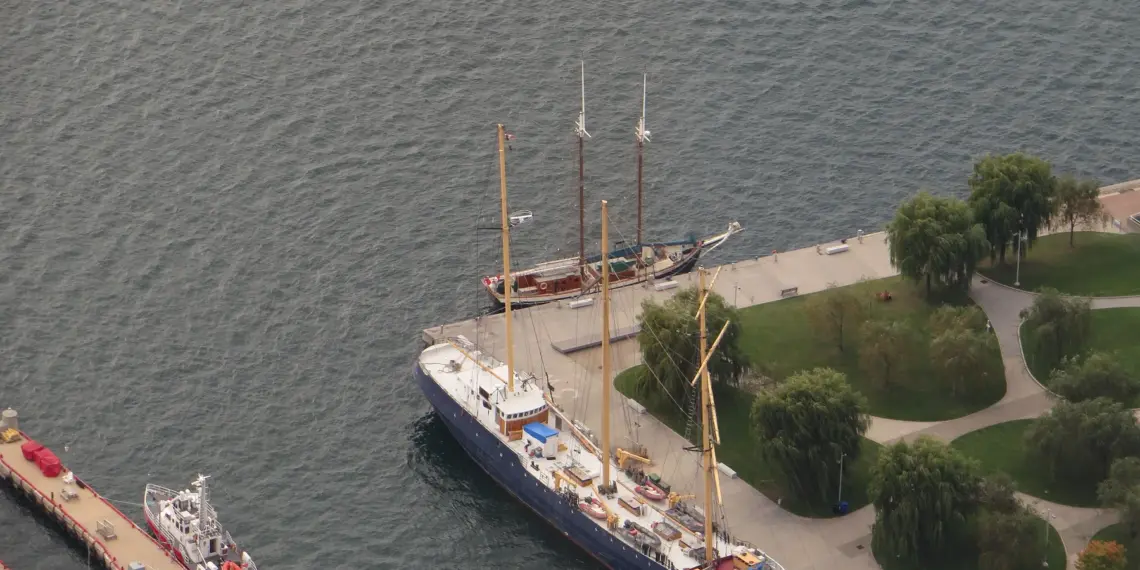Aerial view of HTO Park on the Toronto waterfront