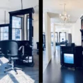Styling chairs, mirrors and the front desk inside The Cabinet Salon.