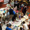 Families and adults making crafts together at Toronto Reference Library