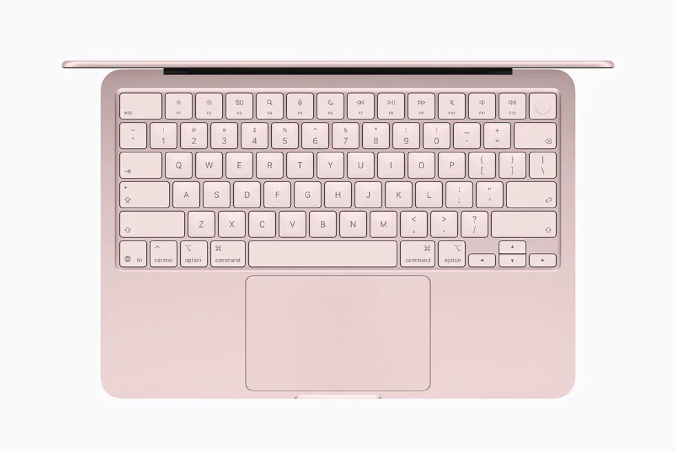 The keyboard and trackpad on a MacBook Neo
