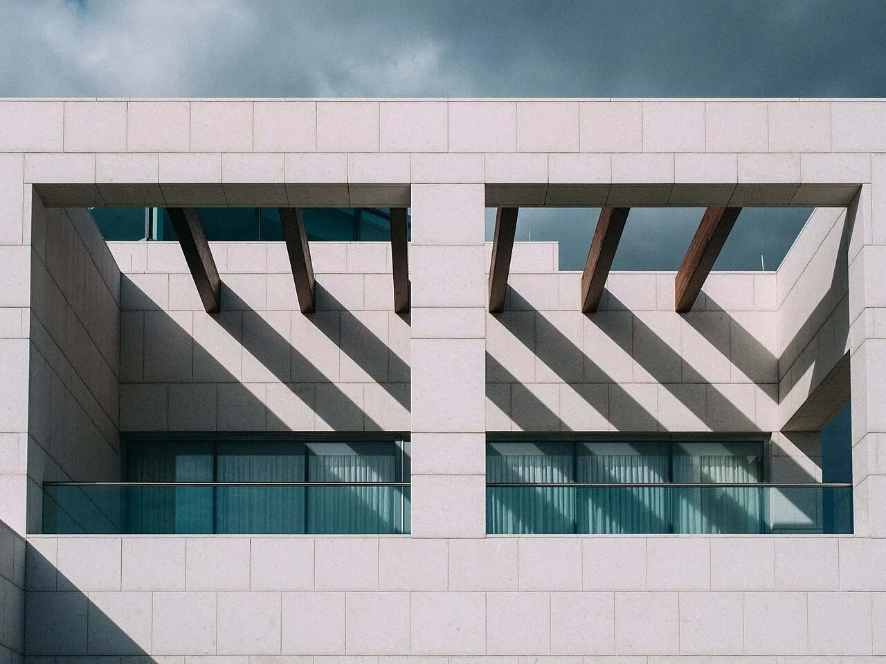 Geometric white exterior wall at the Aga Khan Museum in Toronto