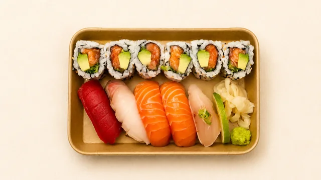 Moko’s light sushi set with nigiri and a salmon avocado roll