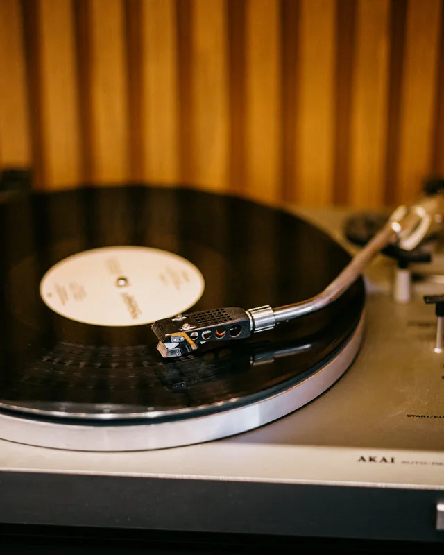A record playing on a turntable at Boxcar Social Laneway
