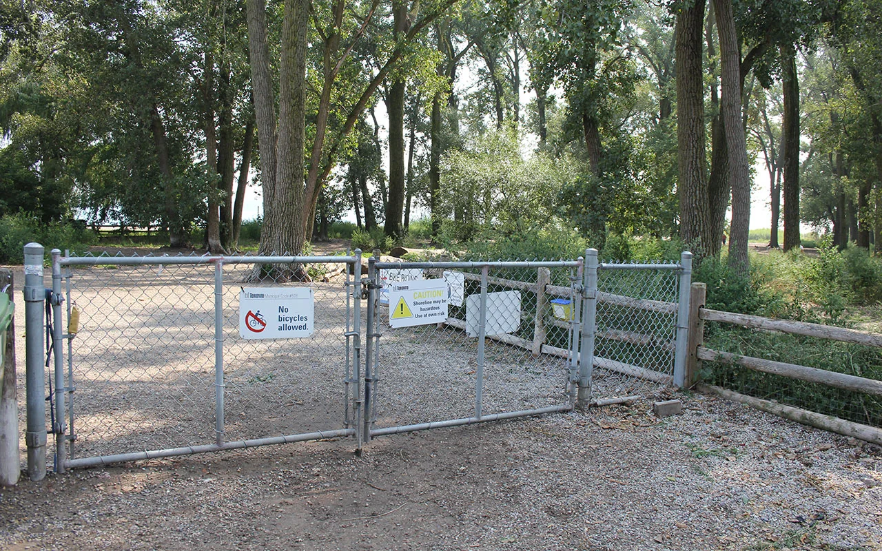 Gates at the entrance to Cherry Beach’s dog off-leash area