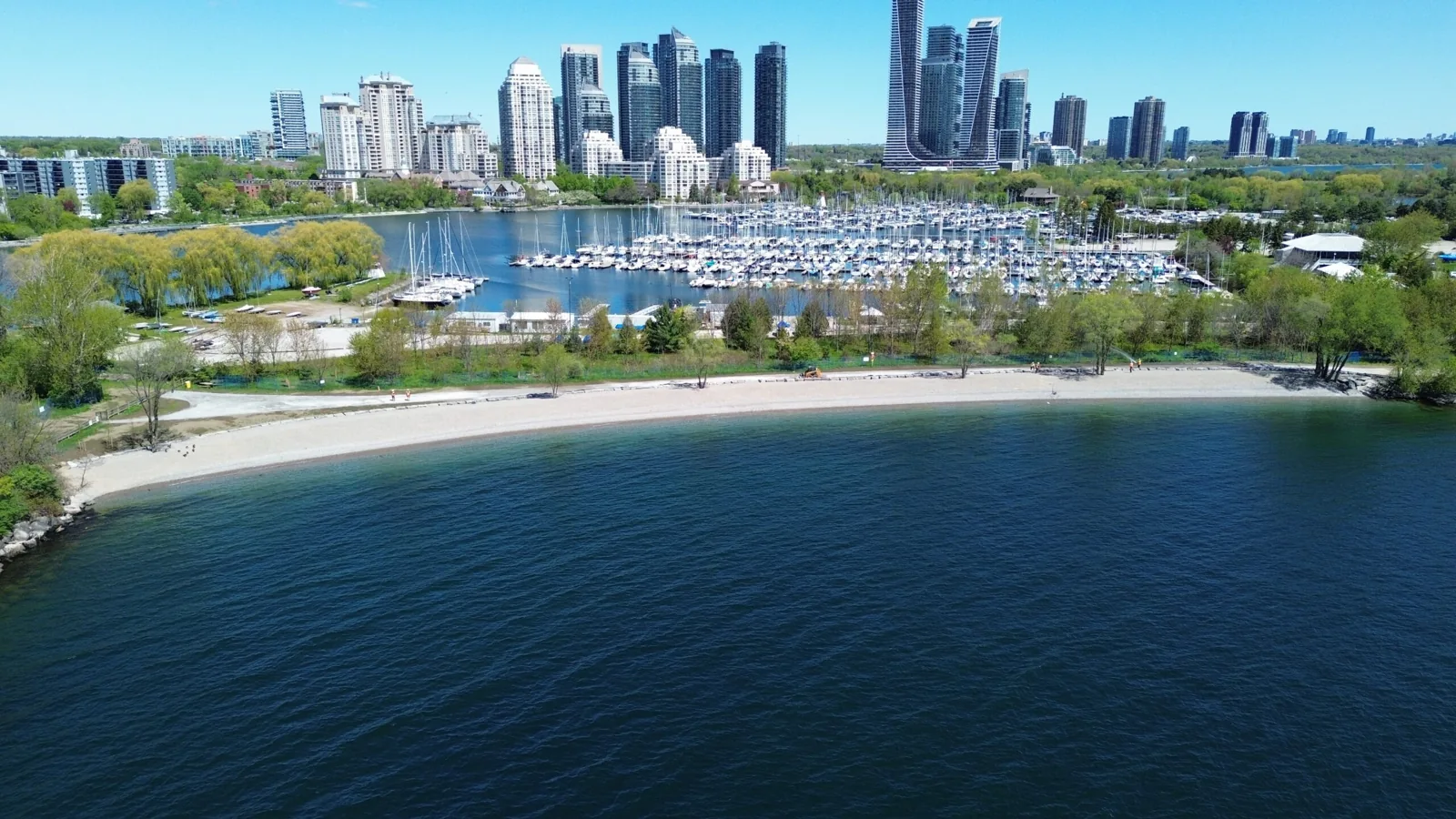 Restored south beach at Humber Bay Park West beside the marina