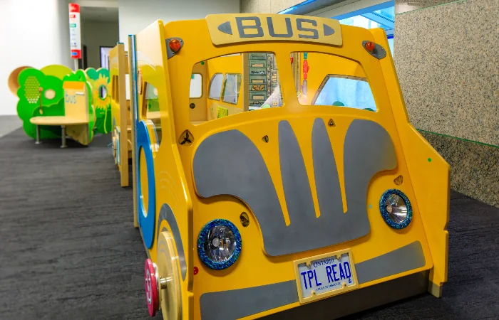 North York Central KidsStop with transport-themed play installations