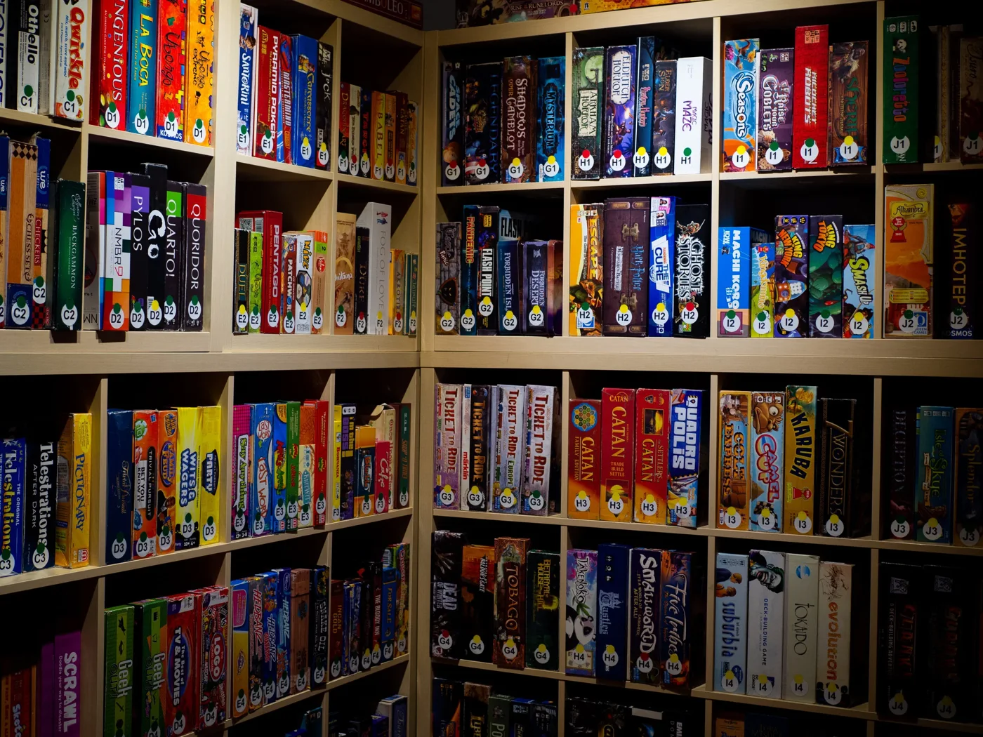 The board-game library shown by For The Win